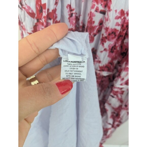 Lola Australia Sapphire Cotton Maxi Dress Floral Lavender Red Ruffle Halter Sz M - Picture 9 of 10